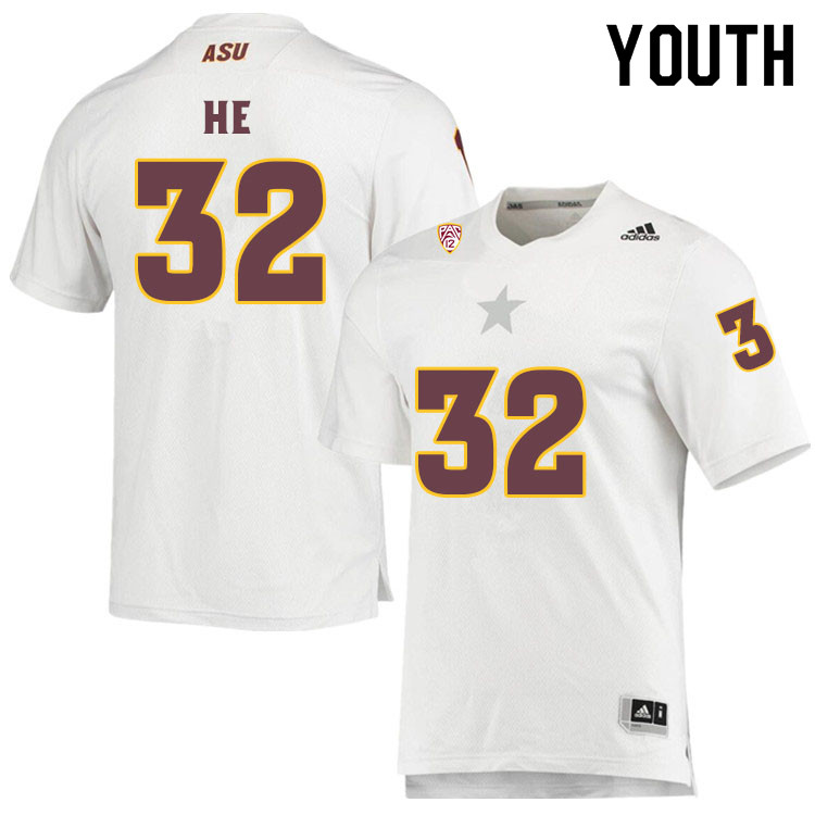 Youth #32 Jackson HeArizona State Sun Devils College Football Jerseys Sale-White - Click Image to Close